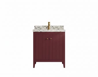 Atlanta 30 in. W x 22 in. D Single Sink Bathroom Vanity in Burgundy with Quartz or Marble Countertop | PREMIUM Q