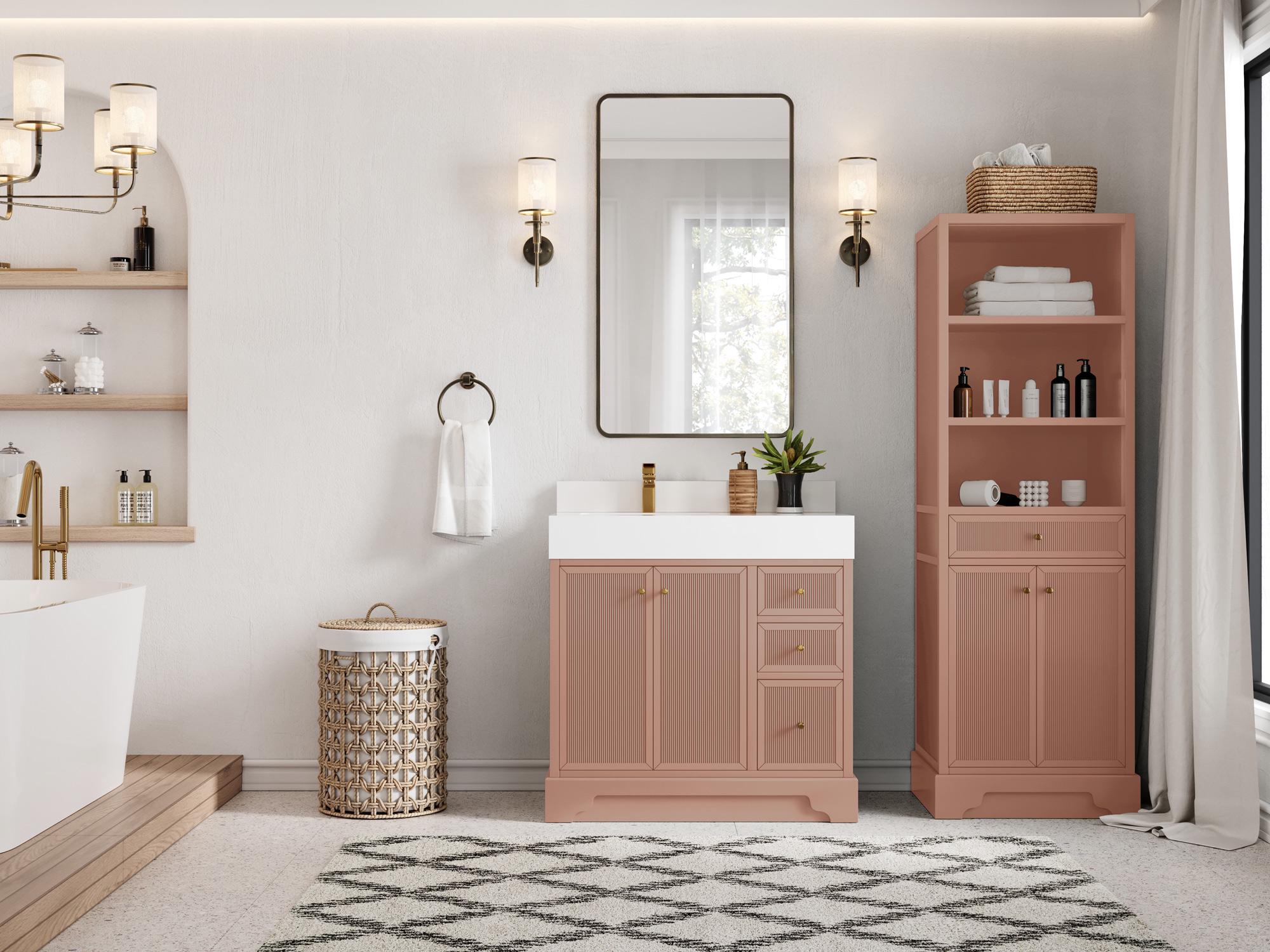 Manhattan 36 In. W X 22 In. D Left Offset Sink Bathroom Vanity in Warm  Terracotta With Quartz Countertop | MODERN VANITY - Etsy, image size:2000x1500