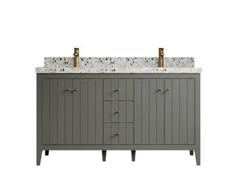 Atlanta 60 in. W x 22 in. D Double Sink Bathroom Vanity in Pewter Green  Quartz or Marble Countertop | MODERN VANITY |