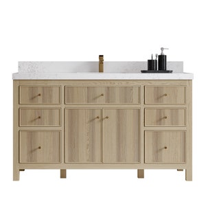 60 in. W x 22 in. D Sonoma White Oak Single Sink Bathroom Vanity with Quartz or Marble Countertop | MODERN VANITY