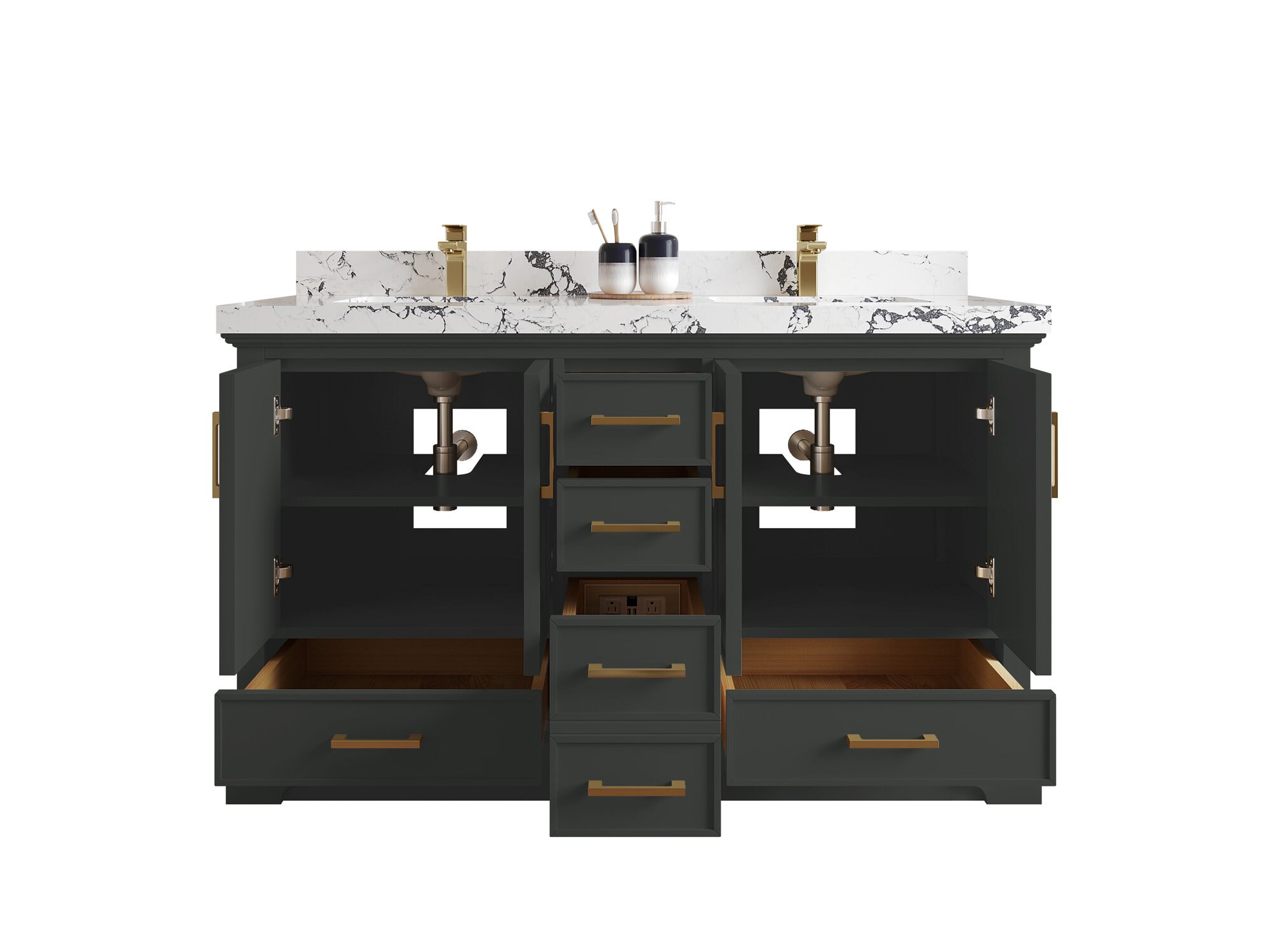 Charlotte 60 In. W X 22 In. D Double Sink Bathroom Vanity in Blacktop ...