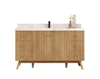 Pasadena White Oak 60 in. W x 22 in. D Single Sink Bathroom Vanity with Quartz or Marble Countertop | MODERN VANITY