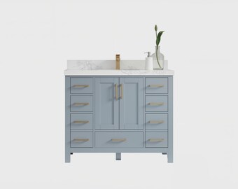 Malibu 42 in. W x 22 in. D Single Sink Bathroom Vanity in Blue  with Quartz or Marble Countertop | MODERN VANITY | PREMIUM Q