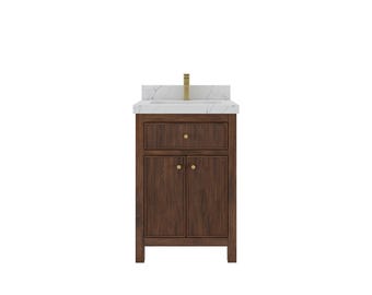 Sonoma Teak 24 in. W x 22 in. D Fluted Single Sink Bathroom Vanity in Dark Walnut  with Quartz or Marble Top | Reeded MODERN VANITY