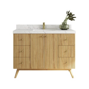 48 in. W x 22 in. D Pasadena Teak Single Sink Bathroom Vanity in Light Natural with Quartz or Marble Countertop