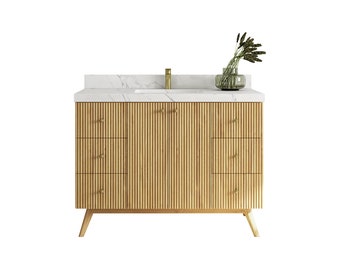 48 in. W x 22 in. D Pasadena Teak Single Sink Bathroom Vanity in Light Natural with Quartz or Marble Countertop