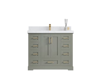 42 in. W x 22 in. D Boston Single Sink Bathroom Vanity in Evergreen with Quartz or Marble Countertop | MODERN VANITY | PREMIUM Q