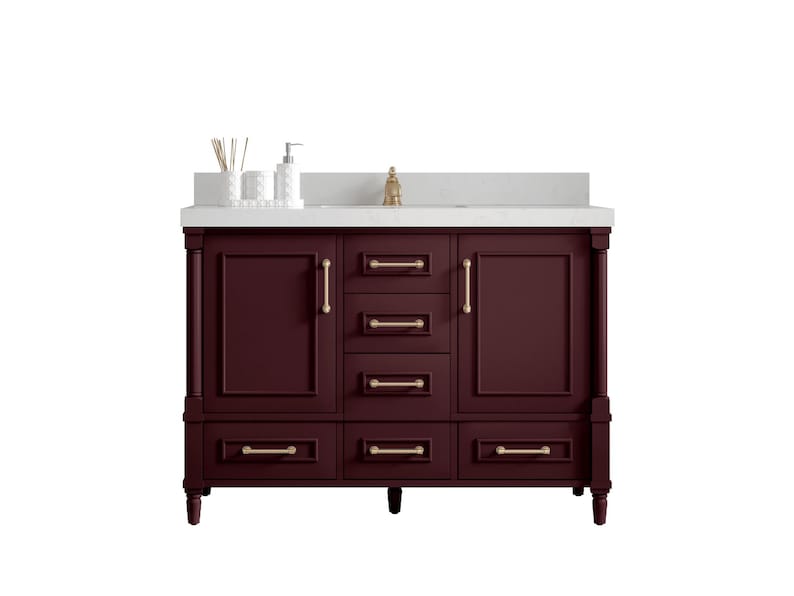 Aberdeen 48 in. W x 22 in. D Single Sink Bathroom Vanity in Burgundy with Quartz or Marble Countertop | MODERN VANITY | PREMIUM Q image 1
