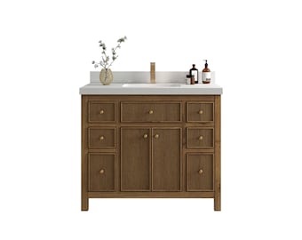 Sonoma Teak 42 in. W x 22 in. D Fluted Single Sink Bathroom Vanity in Dark Natural with Quartz or Marble Top | Reeded MODERN VANITY