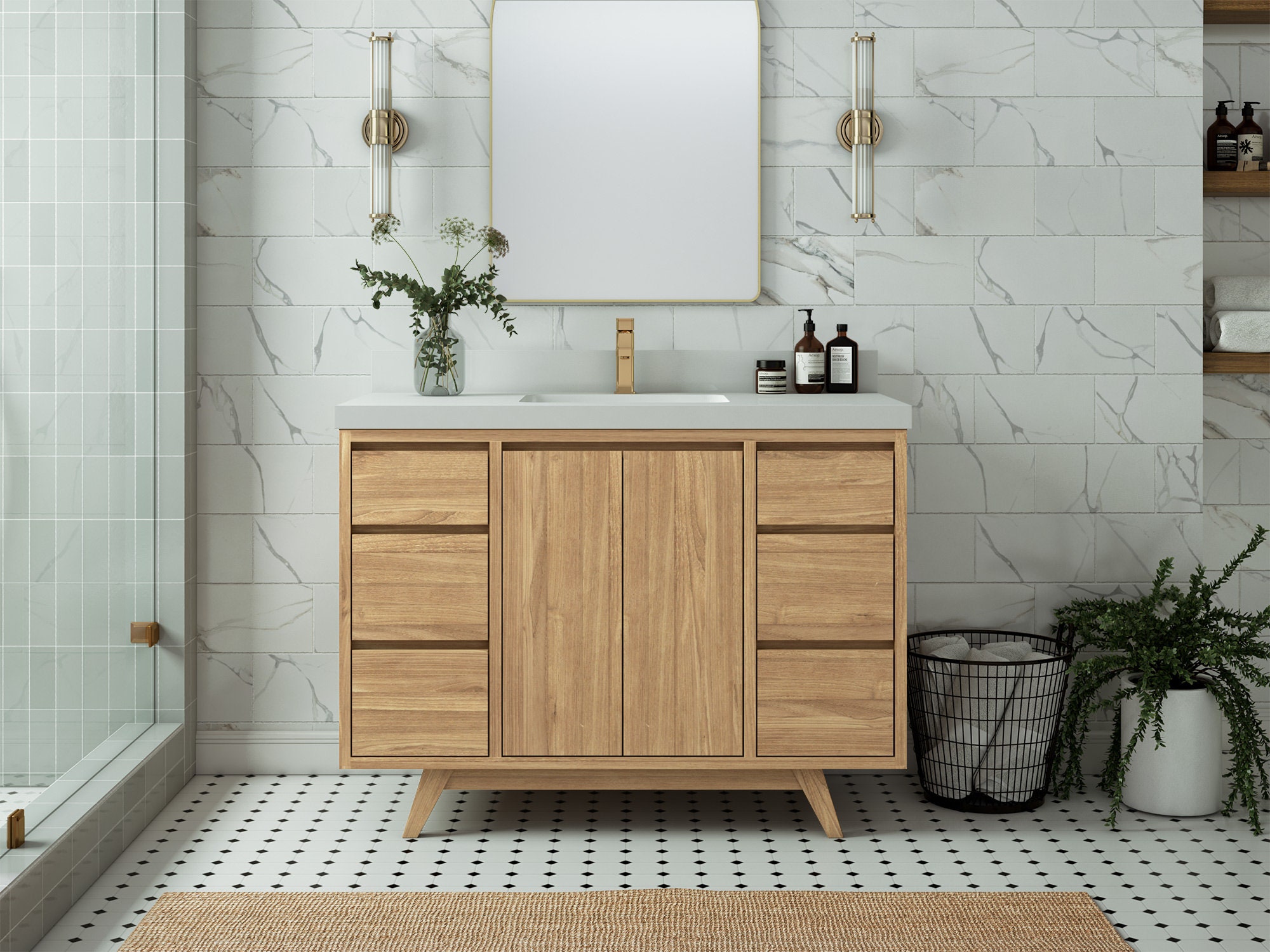 48 In. W X 22 In. D Madison Teak Single Sink Bathroom Vanity in Light ...