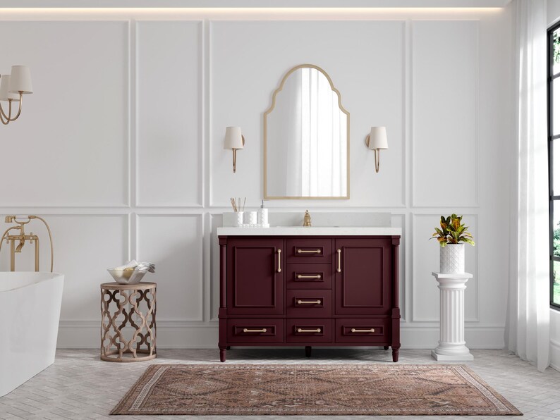 Aberdeen 48 in. W x 22 in. D Single Sink Bathroom Vanity in Burgundy with Quartz or Marble Countertop | MODERN VANITY | PREMIUM Q image 3