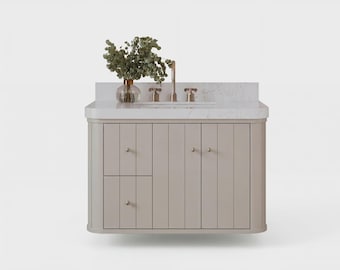 Houston Floating 36 in. W x 22 in. D Floating Center Sink  Bathroom Vanity  Marble Countertop | Quartz or Marble Countertop |  Modern Vanity