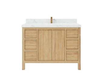 Elizabeth 48 in. W x 22 in. D Single Sink Fluted Design Bathroom Vanity Made From Solid Teak in Light Natural with Quartz or Marble Top