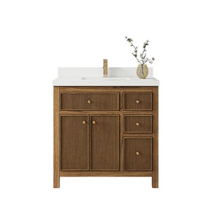 Sonoma Solid Golden Teak 36 in. W x 22 in. D Center Sink Bathroom Vanity with Quartz or Marble Top | D Reeded MODERN VANITY | PREMIUM Q