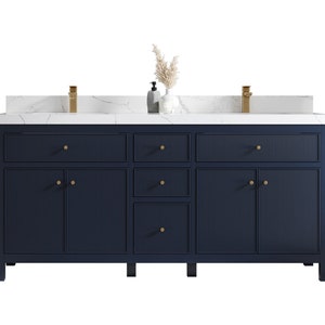 Sonoma 72 in W x 22 in D Free Standing Reeded Double Sink Bathroom Vanity in Hale Navy Blue with Quartz or Marble Countertop | MODERN VANITY