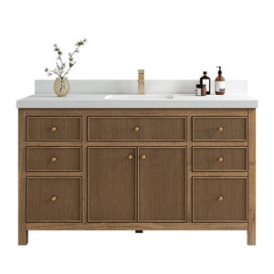 Sonoma Solid Golden Teak 60 in. W x 22 in. D Single Sink Bathroom Vanity with Quartz or Marble Top | D Reeded MODERN VANITY