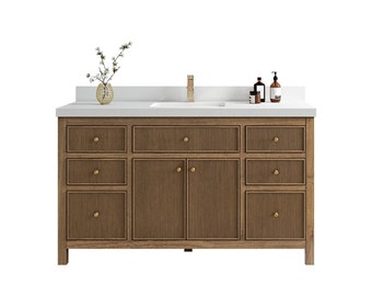 Sonoma Teak 60 in. W x 22 in. D Fluted Single Sink Bathroom Vanity in Dark Natural with Quartz or Marble Top | Reeded MODERN VANITY