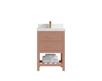 Parker 24 in. W x 22 in. D Single Sink Bathroom Vanity in Terracotta with Quartz or Marble Countertop | MODERN VANITY | PREMIUM Q