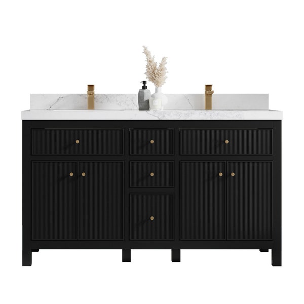 Reeded Wood Bathroom Vanity Double Sink - Etsy