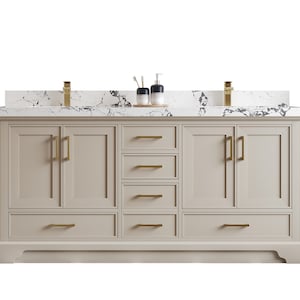 Charlotte 72 in. W x 22 in. D Double Sink Bathroom Vanity in Fine Grain with Quartz or Marble Countertop | MODERN VANITY | PREMIUM Q