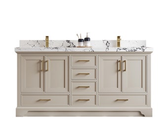 Charlotte 72 in. W x 22 in. D Double Sink Bathroom Vanity in Fine Grain with Quartz or Marble Countertop | MODERN VANITY | PREMIUM Q