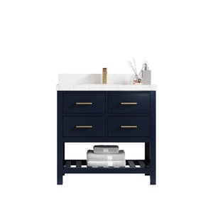 Parker 36 in. W x 22 in. D Single Sink Bathroom Vanity in Navy Blue with Quartz or Marble Countertop | MODERN VANITY | PREMIUM Q