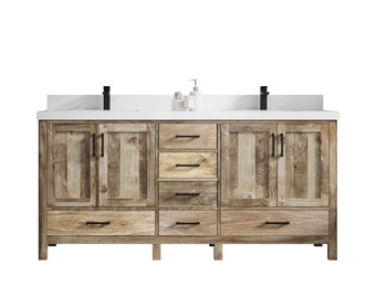 Malibu  60 in. W x 22 in. D Double Sink Bathroom Vanity in Natural Mango Wood with Quartz or Marble Countertop | MODERN VANITY