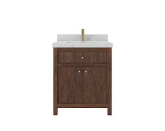 Sonoma Teak 30 in. W x 22 in. D Fluted Single Sink Bathroom Vanity in Dark Walnut with Quartz or Marble Top | Reeded MODERN VANITY