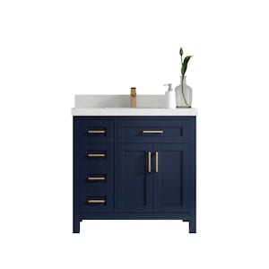 Cambridge 36 in. W x 22 in. D Single Sink Bathroom Vanity Center in Hale Navy Blue with Quartz or Marble Countertop | MODERN VANITY