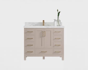 Malibu 42 in. W x 22 in. D Single Sink Bathroom Vanity in Pink with Quartz or Marble Countertop | MODERN VANITY | PREMIUM Q