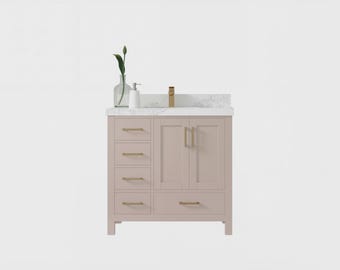 Malibu 36 in. W x 22 in. D  Bathroom Vanity Center Sink in Pink with Quartz or Marble Countertop | MODERN VANITY | PREMIUM Q