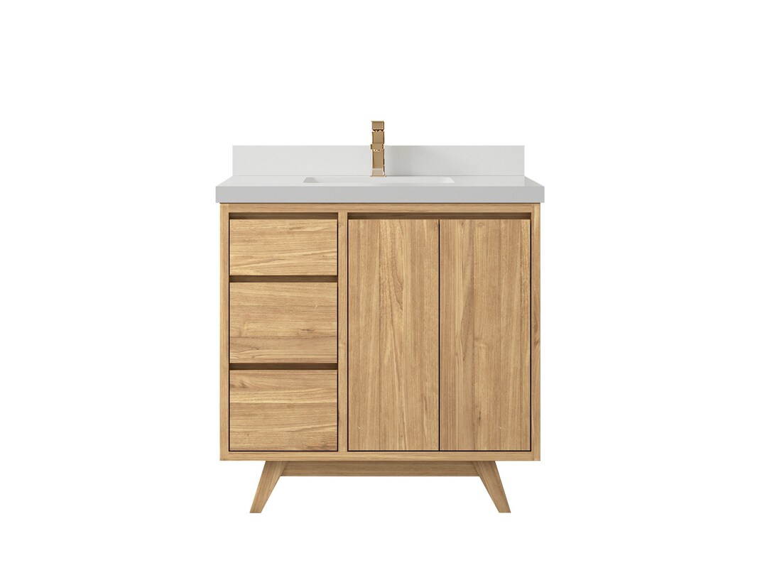 36 In. W X 22 In. D Madison Teak Bathroom Vanity Center Sink in Light Natural With Quartz or