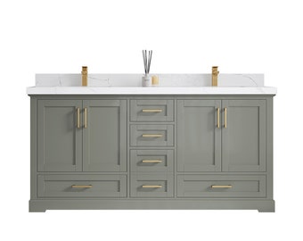 72 in. W x 22 in. D Boston Double Sink Bathroom Vanity in Evergreen with Quartz or Marble Countertop | MODERN VANITY | PREMIUM Q