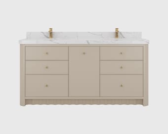 Orlando 72 in. W x 22 in. D Double Sink Bathroom Vanity Fine Grain with Quartz or Marble Countertop | Modern Vanity