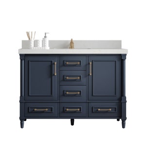 Aberdeen 48 in. W x 22 in. D Single Sink Bathroom Vanity in Hale Navy Blue with Quartz or Marble Countertop | MODERN VANITY | PREMIUM Q