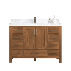 Malibu 48 in. W x 22 in. D Teak Wood Single Sink Bathroom Vanity with Quartz or Marble Top | MODERN VANITY | PREMIUM Q |