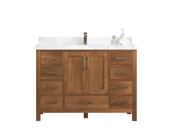 Malibu 48 in. W x 22 in. D Teak Wood Single Sink Bathroom Vanity with Quartz or Marble Top | MODERN VANITY | PREMIUM Q |