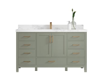Malibu 60 in. W x 22 in. D Single Sink Bathroom Vanity in Evergreen with Quartz or Marble Countertop | MODERN VANITY | PREMIUM Q