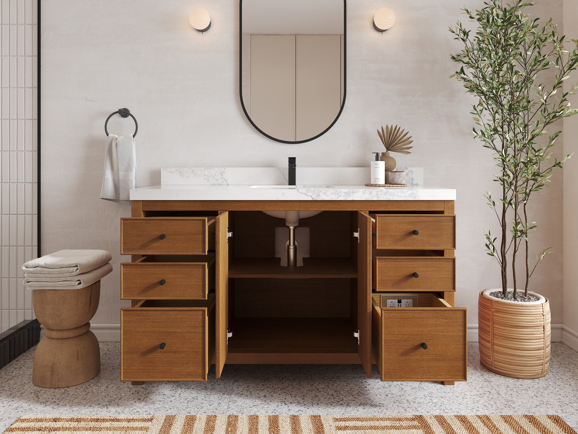 Chicago Veneer Teak Wood 60 In. W X 22 In. D Single Sink Bathroom ...