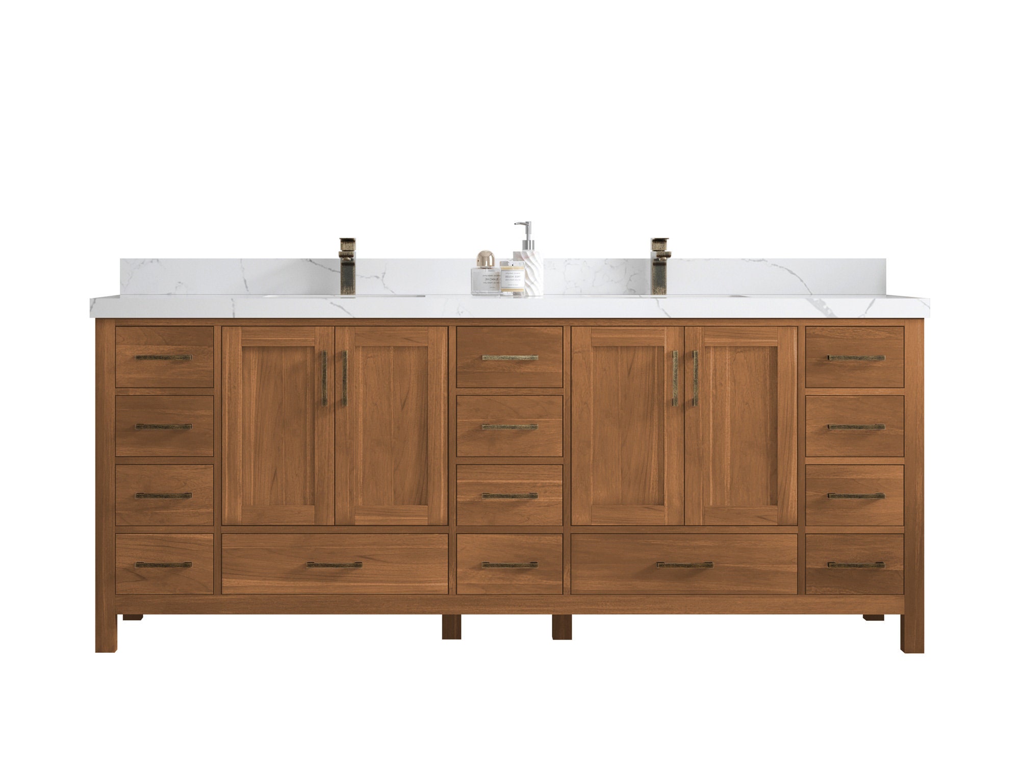 Malibu 84 In. W X 22 In. D Teak Wood Double Sink Bathroom Vanity With ...