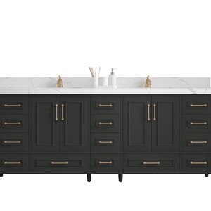 Aberdeen 84 in. W x 22 in. D Double Sink Bathroom Vanity in Black Top with Quartz or Marble Countertop | MODERN VANITY | PREMIUM Q