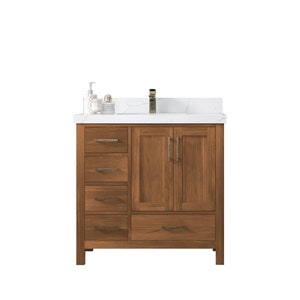 Malibu 36 in. W x 22 in. D Center Teak Wood Single Sink Bathroom Vanity with Quartz or Marble Top | MODERN VANITY | PREMIUM Q |