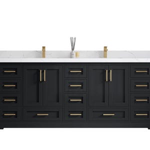 Boston 84 in. W x 22 in. D Double Sink Bathroom Vanity in Wrought Iron with Quartz or Marble Countertop | MODERN VANITY | PREMIUM Q