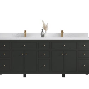 Sonoma 84 in W x 22 in D Free Standing Reeded Double Sink Bathroom Vanity in Blacktop with Quartz or Marble Countertop | MODERN VANITY