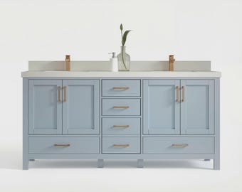 Malibu 72 in. W x 22 in. D Double Sink Bathroom Vanity in Blue Heather with Quartz or Marble Countertop | MODERN VANITY | PREMIUM Q