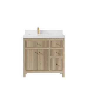 36 in. W x 22 in. D Sonoma White Oak Left Offset Sink Bathroom Vanity with Quartz or Marble Top | MODERN VANITY | PREMIUM Q |