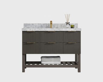 Catalina 48 in. W x 22 in. D Free Standing Reeded Single Sink Bathroom Vanity Urbane Bronze with Quartz or Marble Countertop | MODERN VANITY