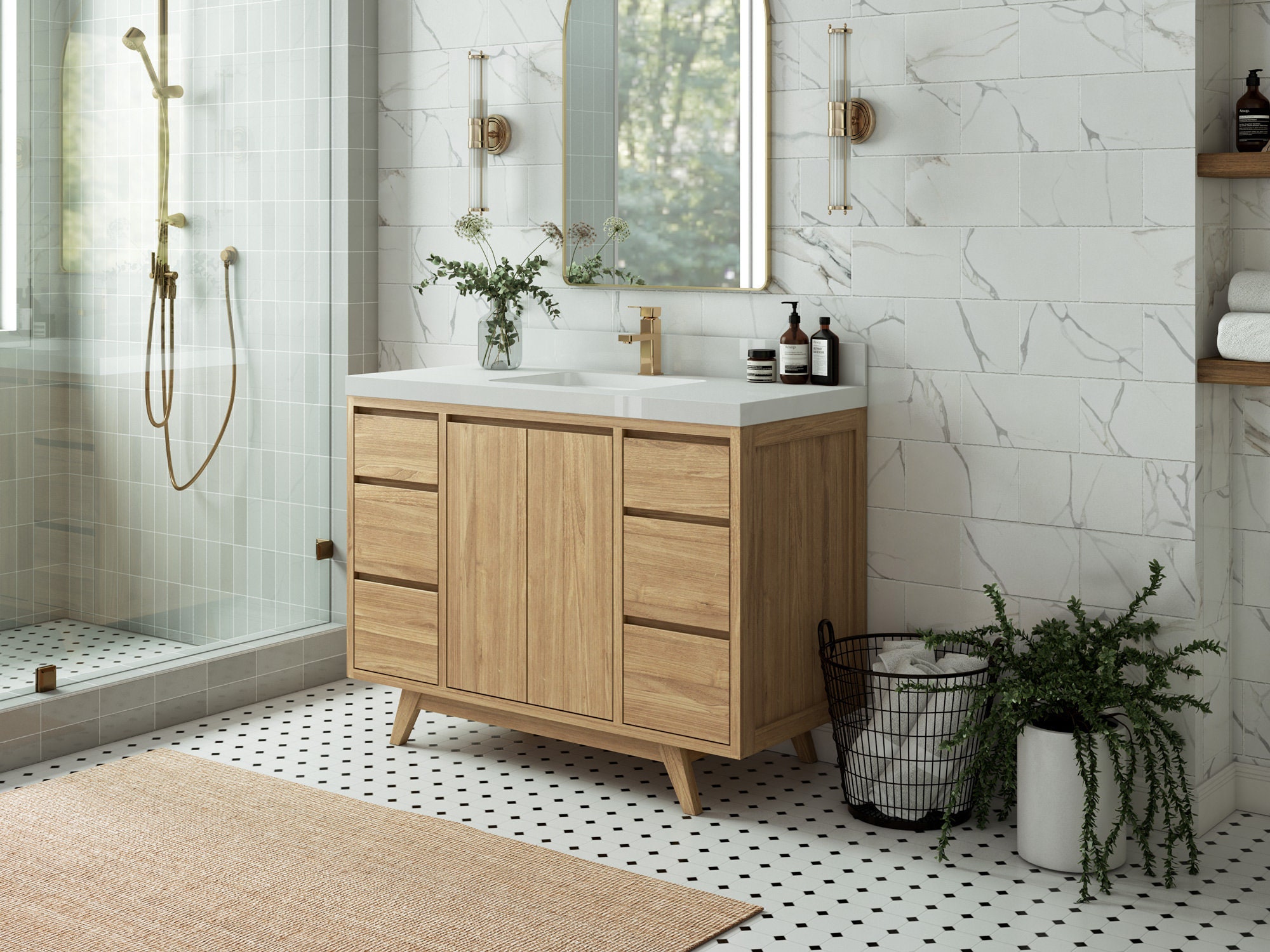 48 In. W X 22 In. D Madison Teak Single Sink Bathroom Vanity in Light ...