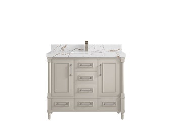 Aberdeen 42 in. W x 22 in. D Single Sink Bathroom Vanity in Fine Grain with Quartz or Marble Countertop | MODERN VANITY | PREMIUM Q