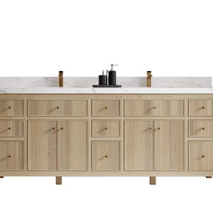 84 in. W x 22 in. D Sonoma White Oak Double Sink Bathroom Vanity with Quartz or Marble Countertop | MODERN VANITY